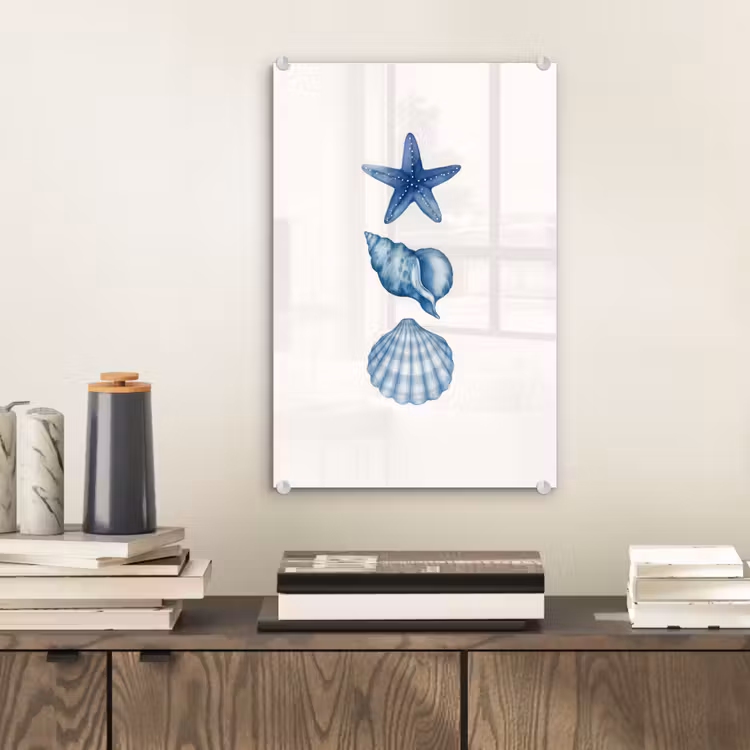 Glas schilderij - Zeester - Schelpen - Blauw — 2
