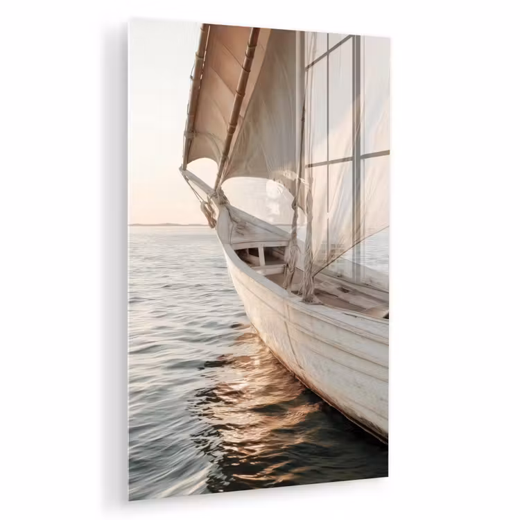 Glas schilderij - Zeilboot - Zee - Beige - Zon — 1