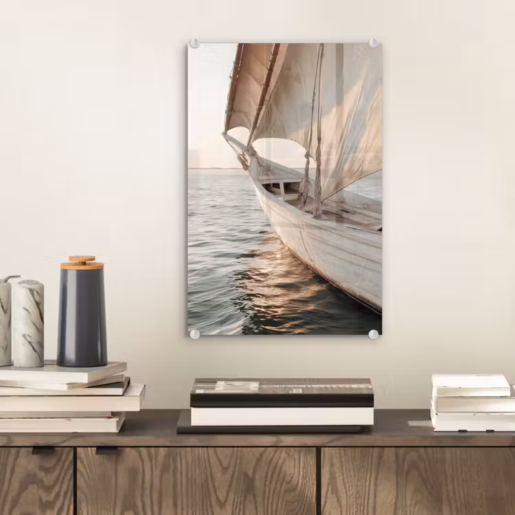 Glas schilderij - Zeilboot - Zee - Beige - Zon — 2