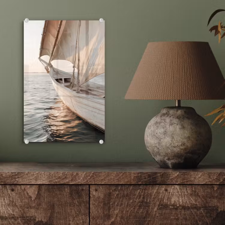 Glas schilderij - Zeilboot - Zee - Beige - Zon — 4