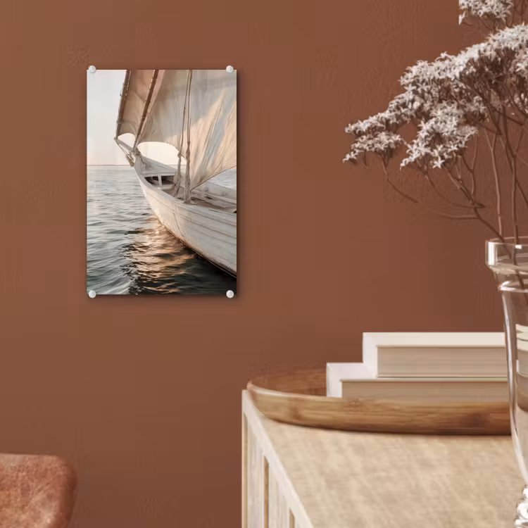 Glas schilderij - Zeilboot - Zee - Beige - Zon — 6