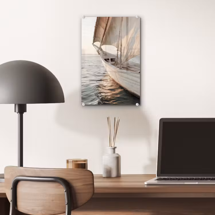 Glas schilderij - Zeilboot - Zee - Beige - Zon — 7