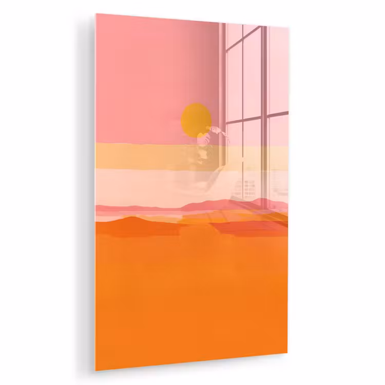 Glas schilderij - Zon - Abstract - Landschap - Oranje — 1