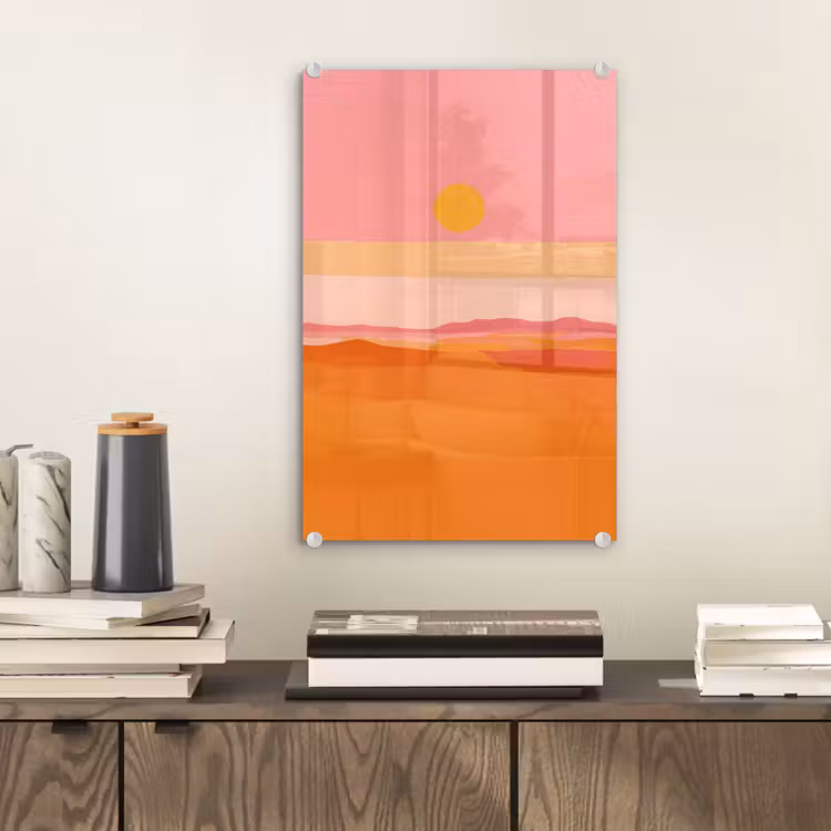 Glas schilderij - Zon - Abstract - Landschap - Oranje — 2