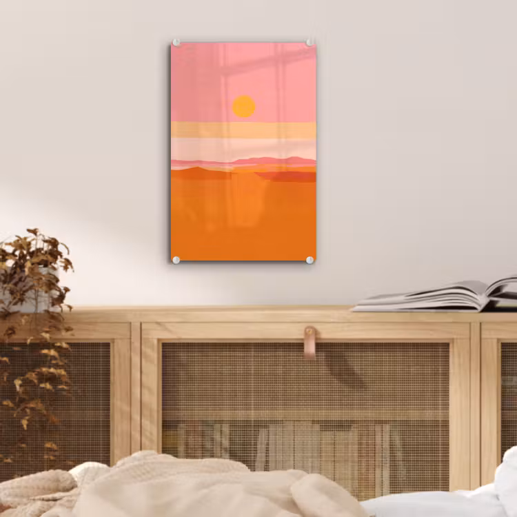 Glas schilderij - Zon - Abstract - Landschap - Oranje — 5