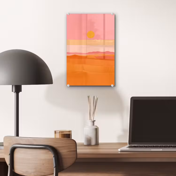 Glas schilderij - Zon - Abstract - Landschap - Oranje — 7