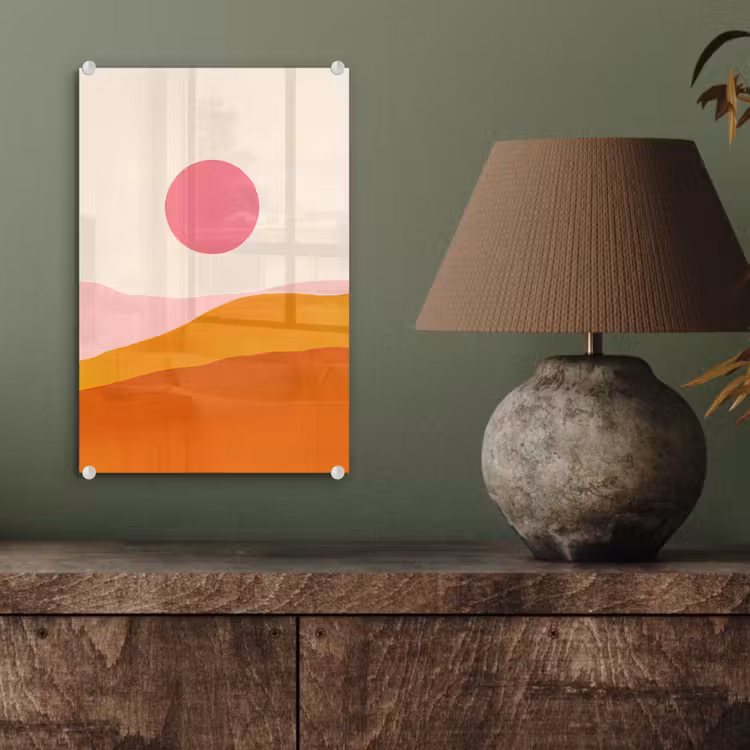 Glas schilderij - Zon - Heuvels - Abstract - Roze — 4