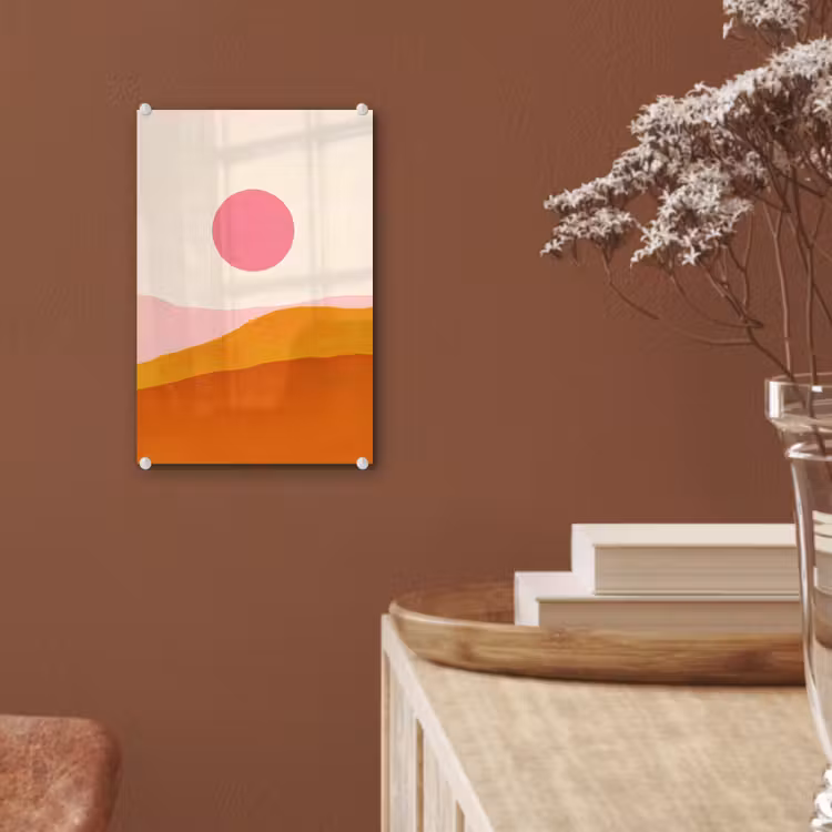 Glas schilderij - Zon - Heuvels - Abstract - Roze — 6