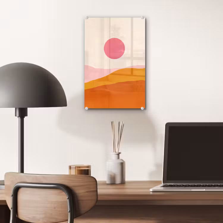 Glas schilderij - Zon - Heuvels - Abstract - Roze — 7