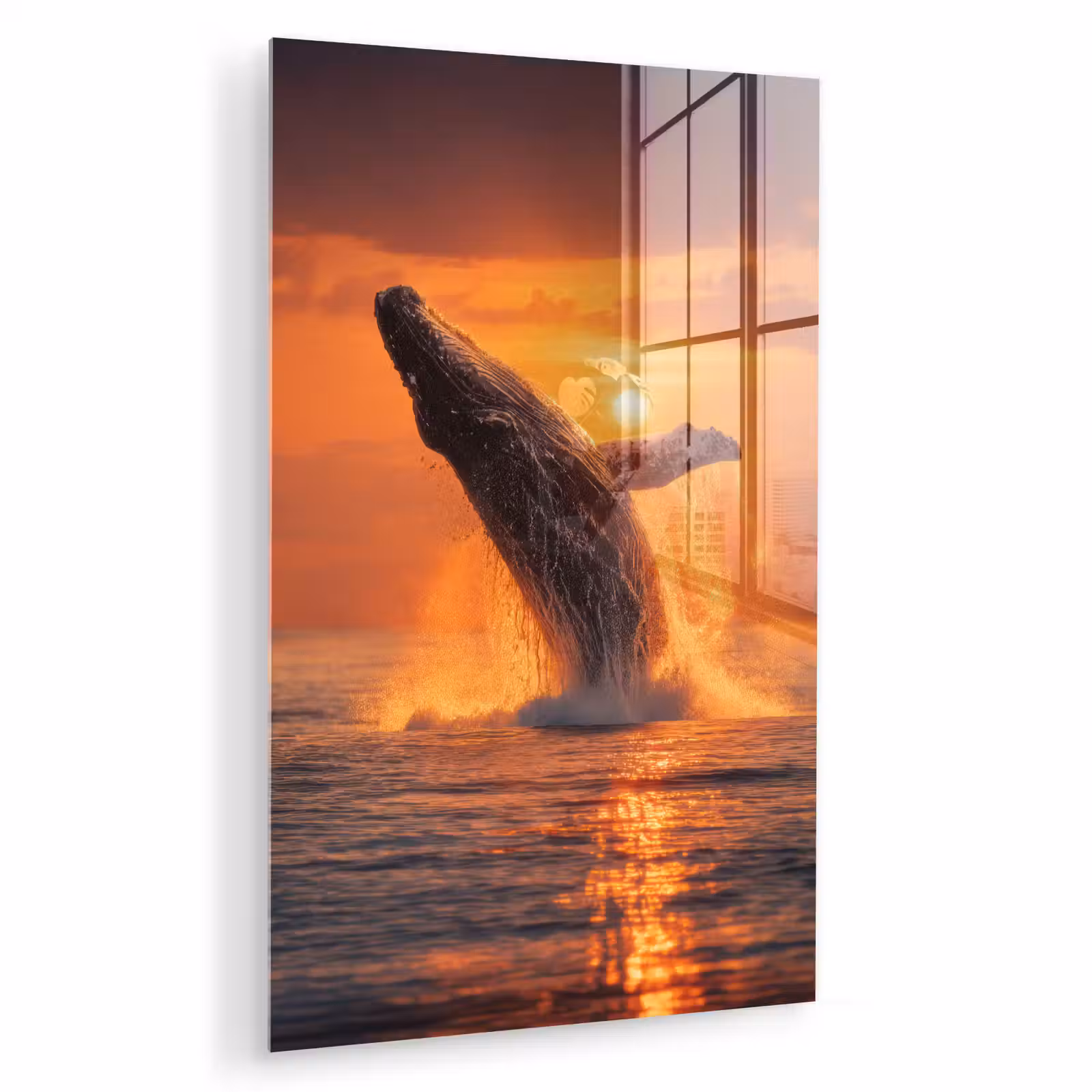 Glas schilderij - Walvis - Zon - Zee — 1