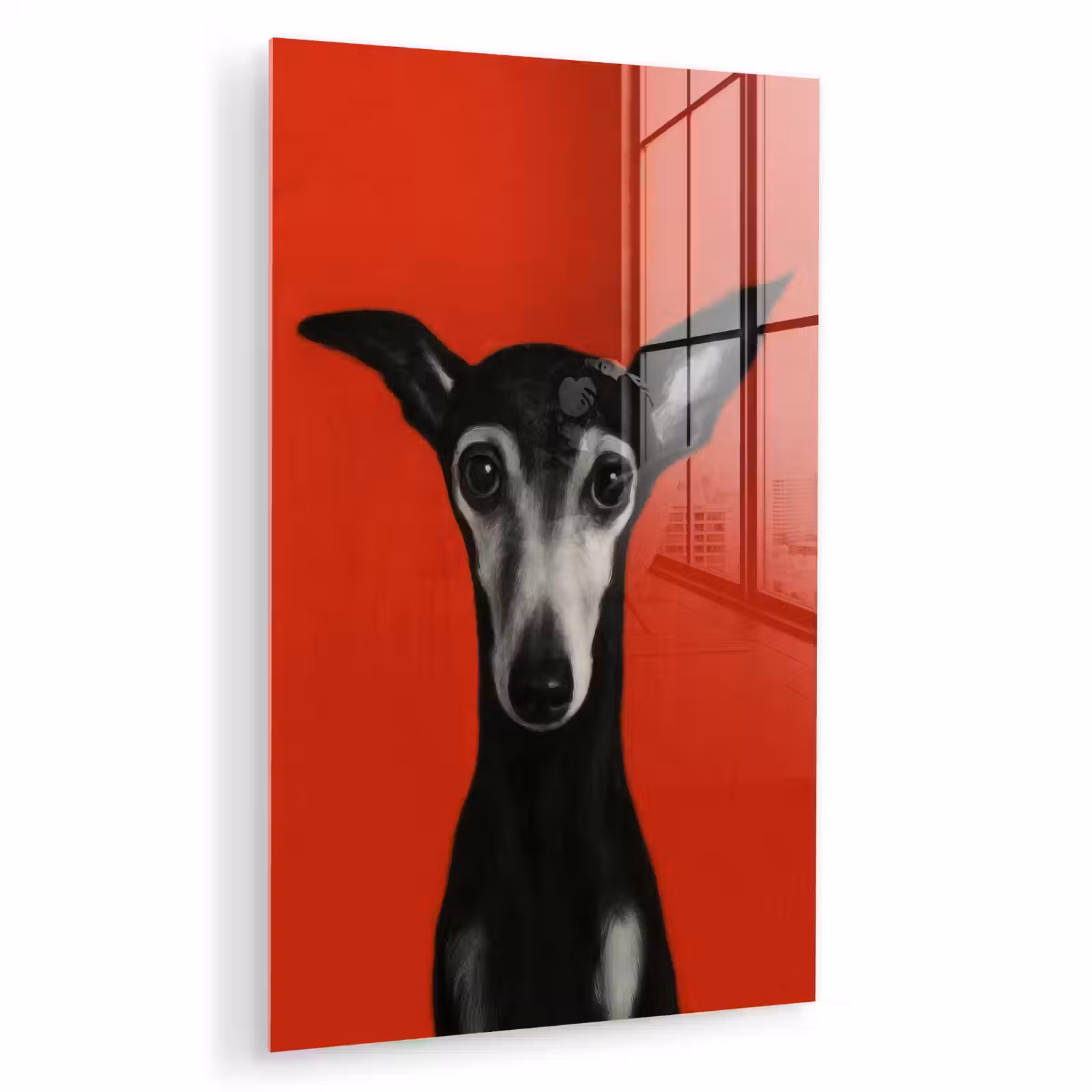 Glas schilderij - Windhond - Minimalistisch - Rood — 1