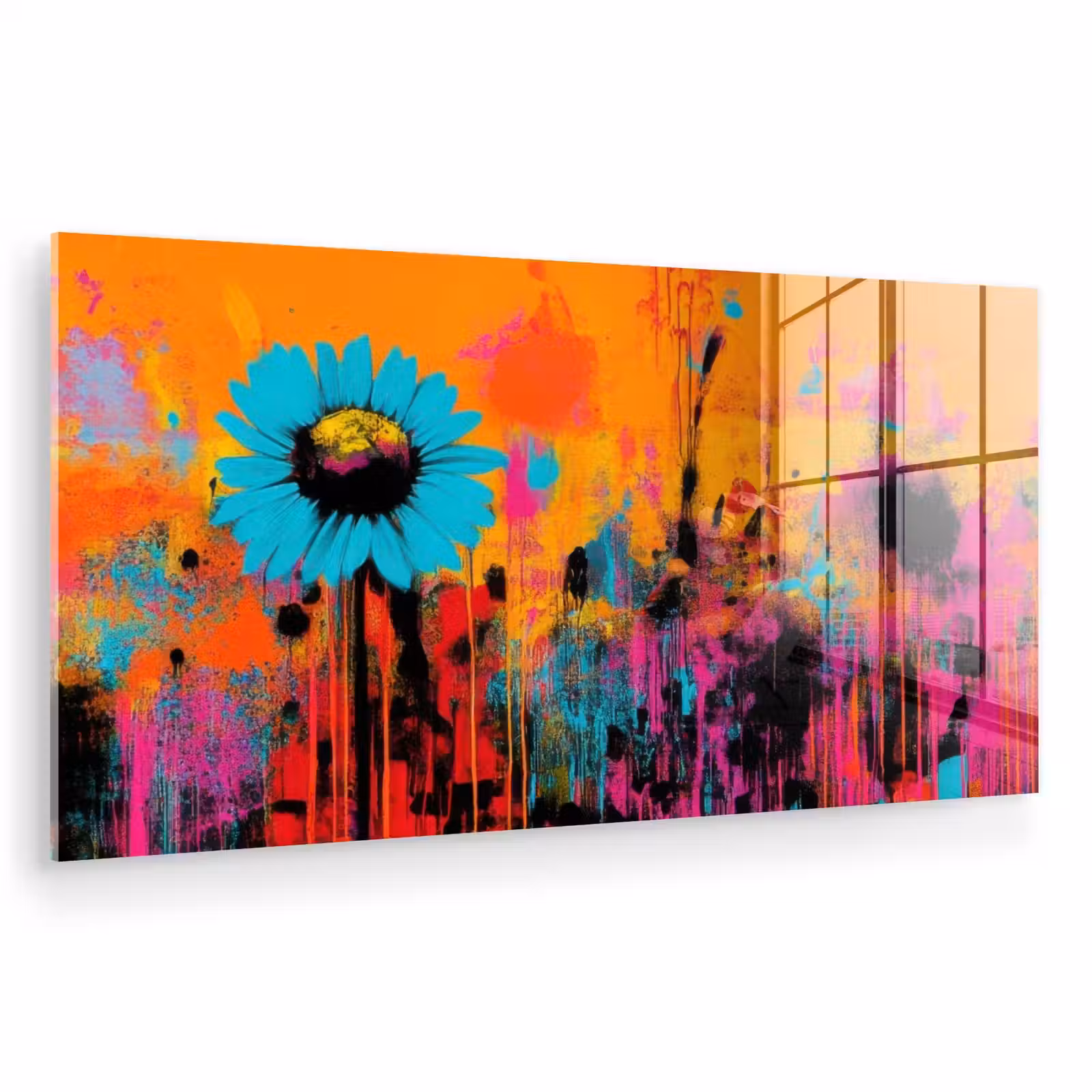 Glas schilderij - Zonnebloemen - Abstract - Oranje — 1