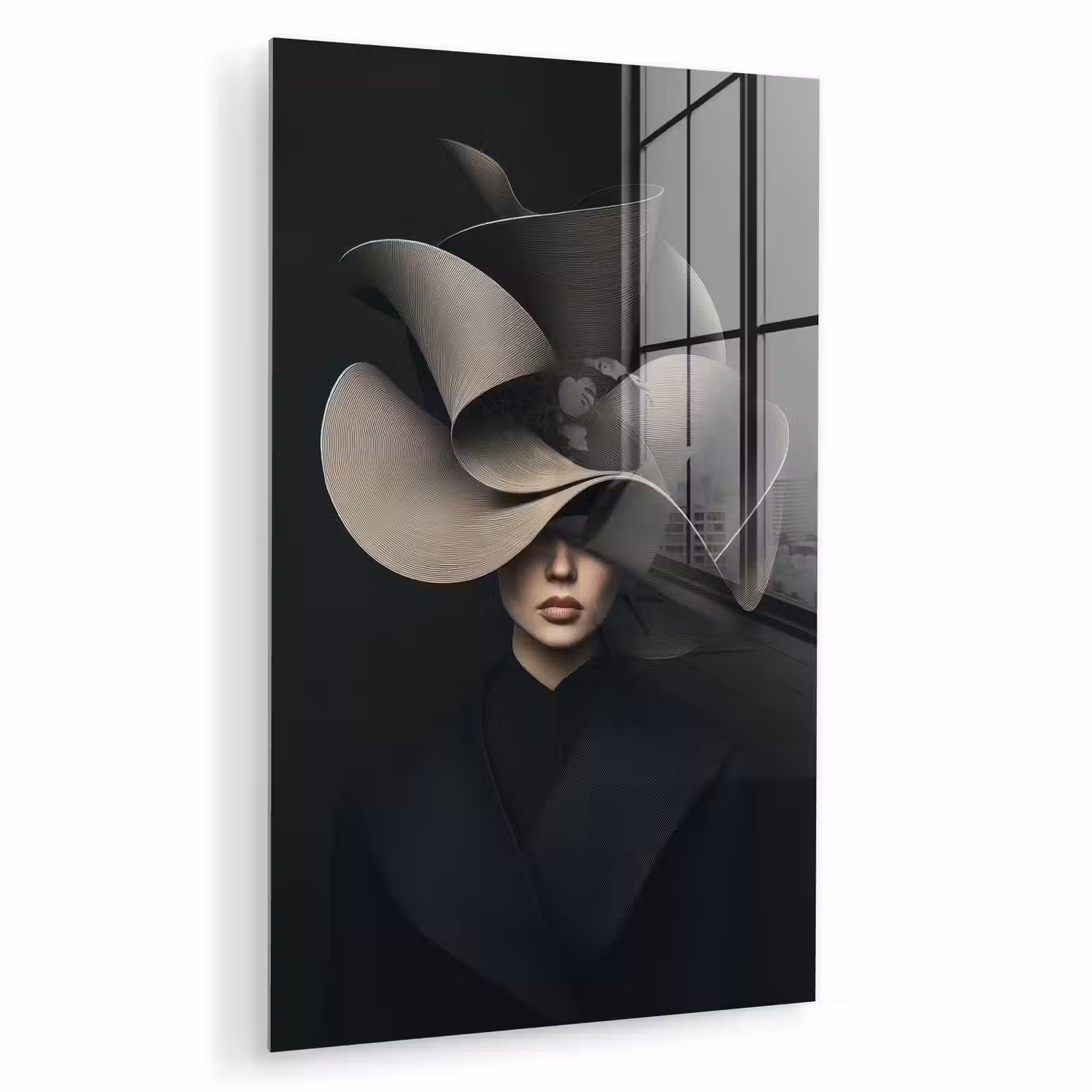 Glas schilderij - Zwarte - Hoed - Vrouw — 1