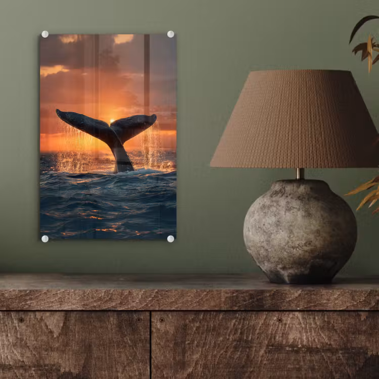 Glas schilderij - Walvis staart - Water - Zonsondergang — 4