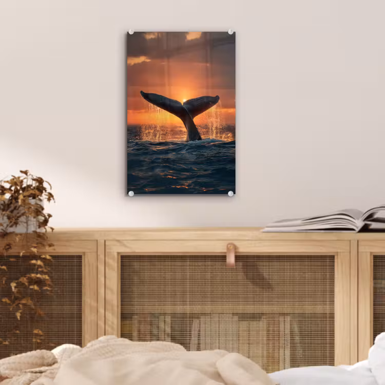 Glas schilderij - Walvis staart - Water - Zonsondergang — 5