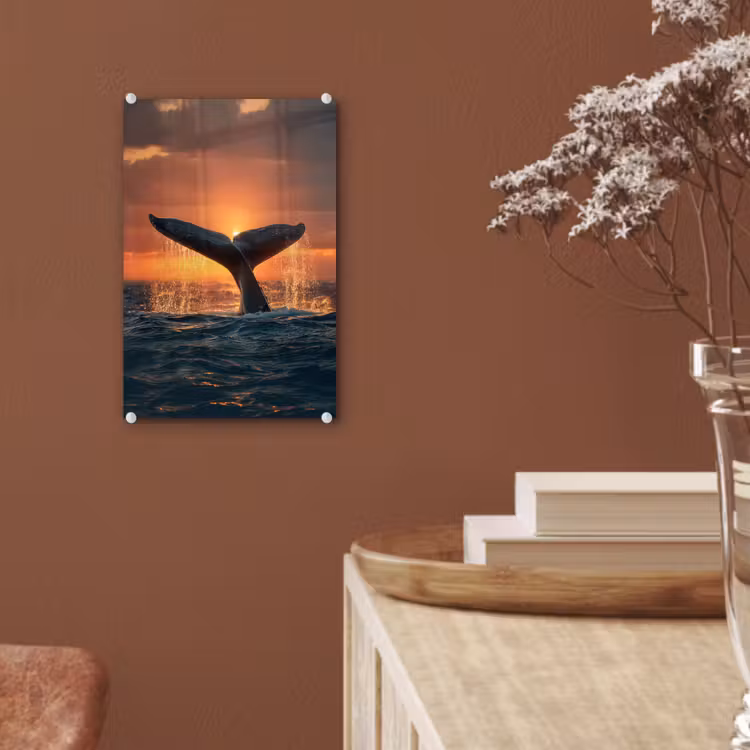 Glas schilderij - Walvis staart - Water - Zonsondergang — 6