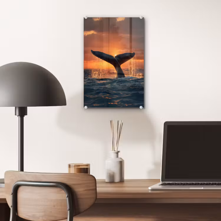 Glas schilderij - Walvis staart - Water - Zonsondergang — 7