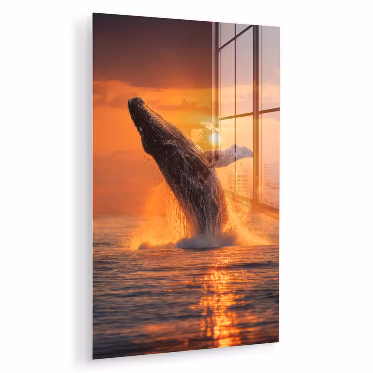 Glas schilderij - Walvis - Zon - Zee — 1