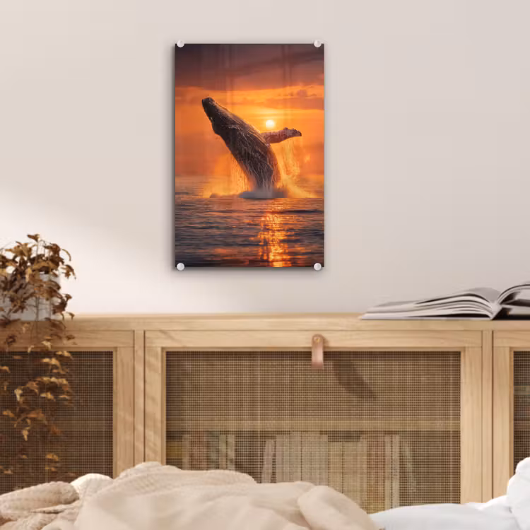 Glas schilderij - Walvis - Zon - Zee — 5
