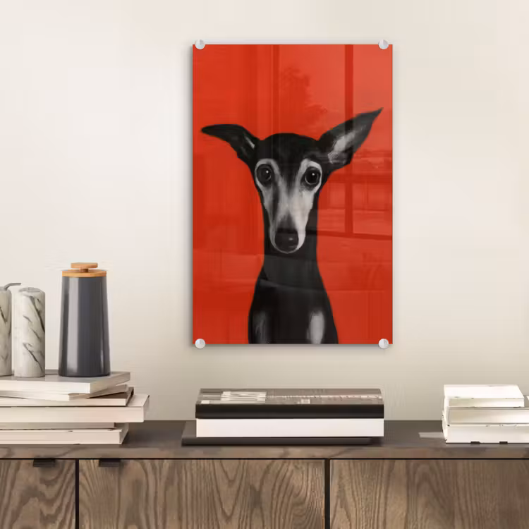 Glas schilderij - Windhond - Minimalistisch - Rood — 2