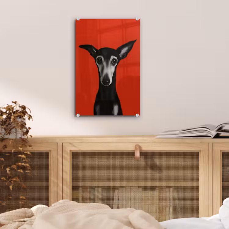 Glas schilderij - Windhond - Minimalistisch - Rood — 5