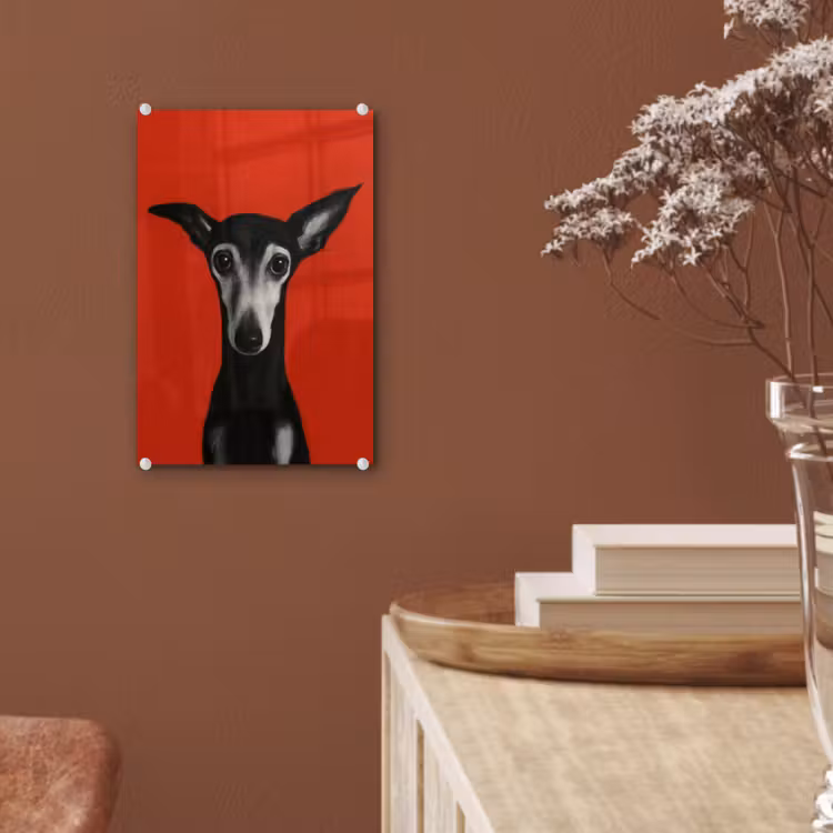 Glas schilderij - Windhond - Minimalistisch - Rood — 6
