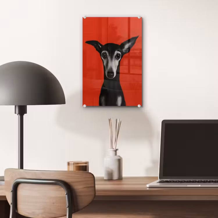 Glas schilderij - Windhond - Minimalistisch - Rood — 7