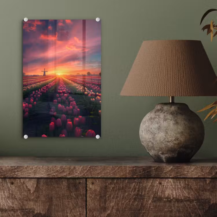 Glas schilderij - Windmolen - Zonsondergang - Landschap — 4