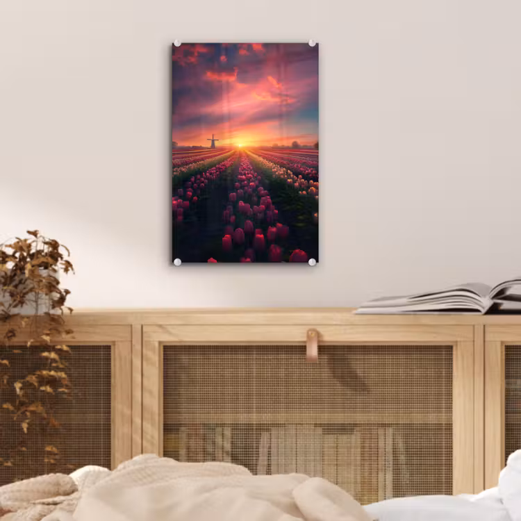 Glas schilderij - Windmolen - Zonsondergang - Landschap — 5