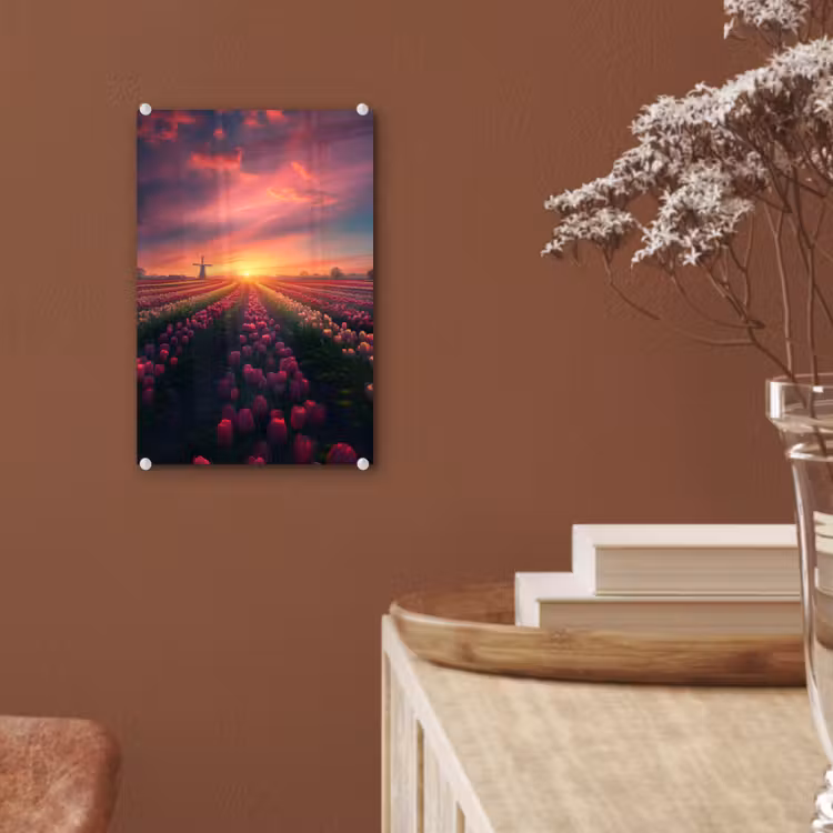 Glas schilderij - Windmolen - Zonsondergang - Landschap — 6
