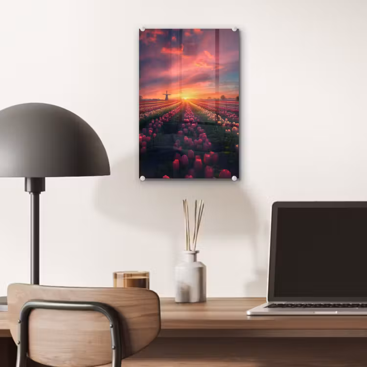 Glas schilderij - Windmolen - Zonsondergang - Landschap — 7