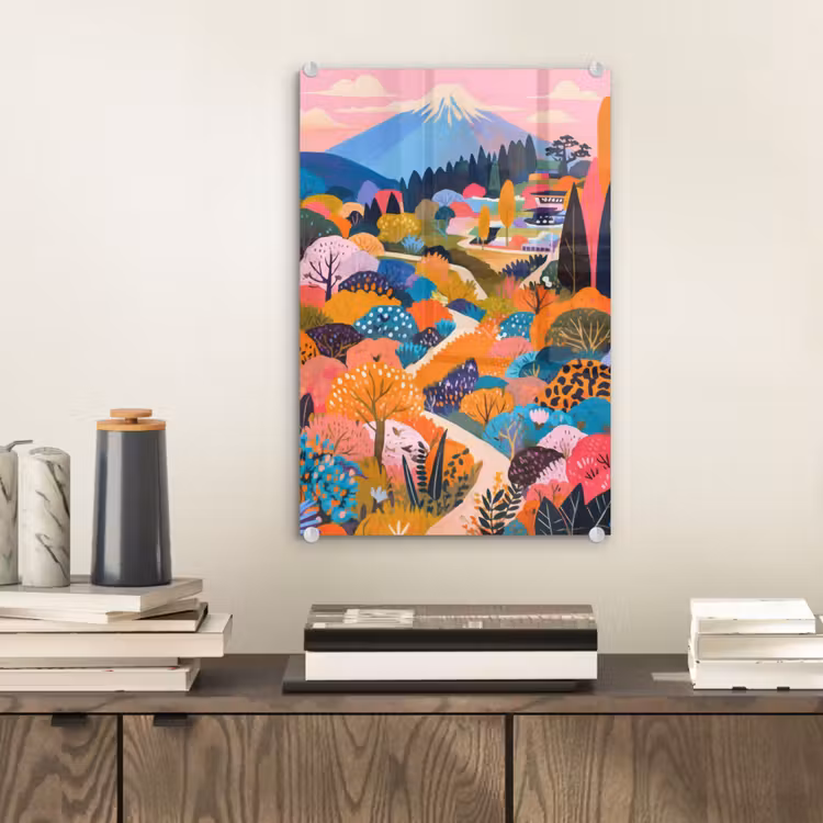 Glas schilderij - Witte bergtop - Modern - Kleurrijk — 2
