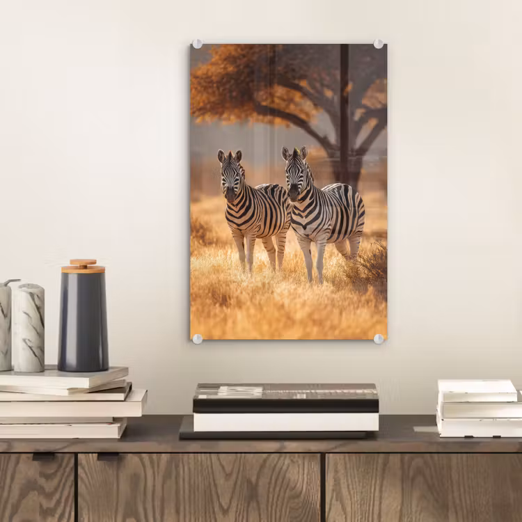Glas schilderij - Zebra's - Savannelandschap - Gras — 2