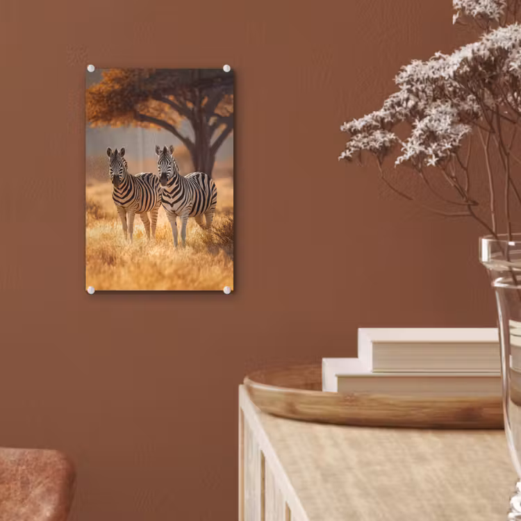 Glas schilderij - Zebra's - Savannelandschap - Gras — 6