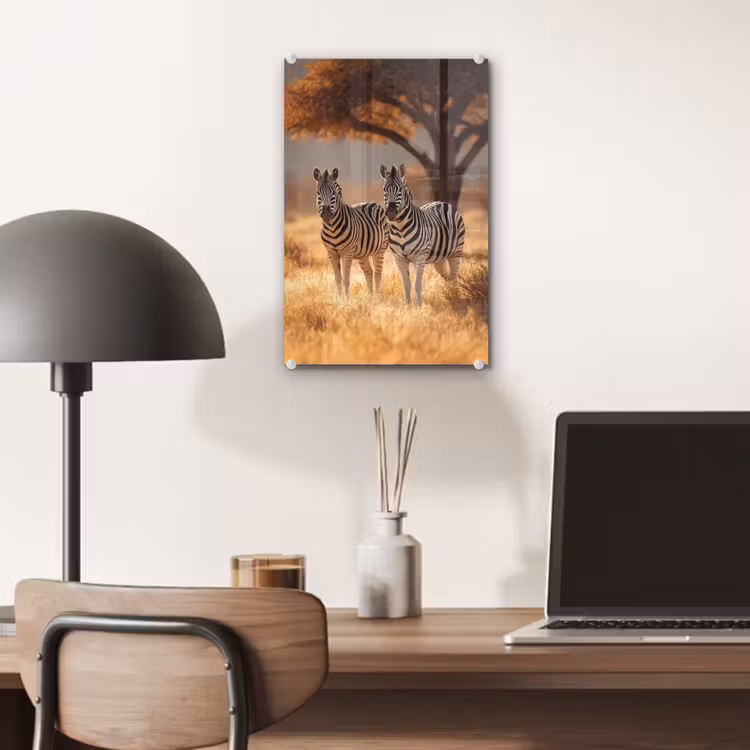 Glas schilderij - Zebra's - Savannelandschap - Gras — 7