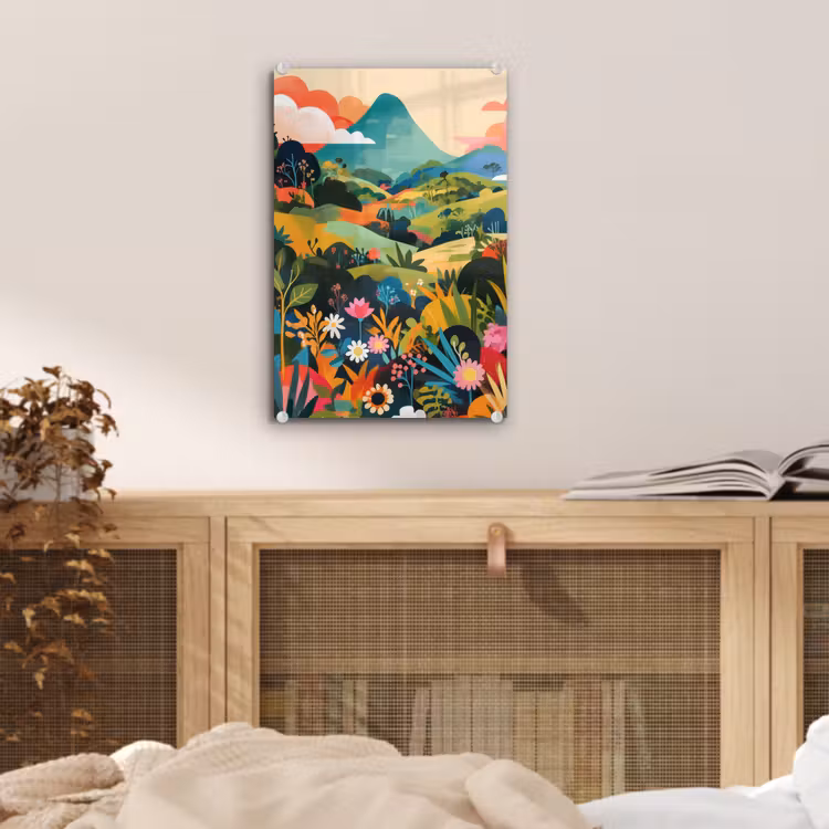 Glas schilderij - Zonlicht - Heuvels - Wolkenlucht — 5