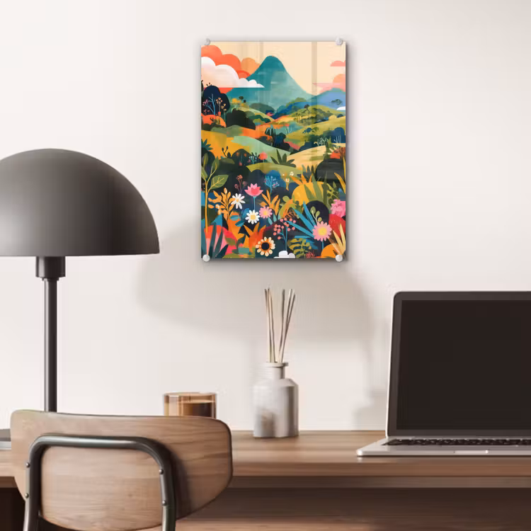 Glas schilderij - Zonlicht - Heuvels - Wolkenlucht — 7