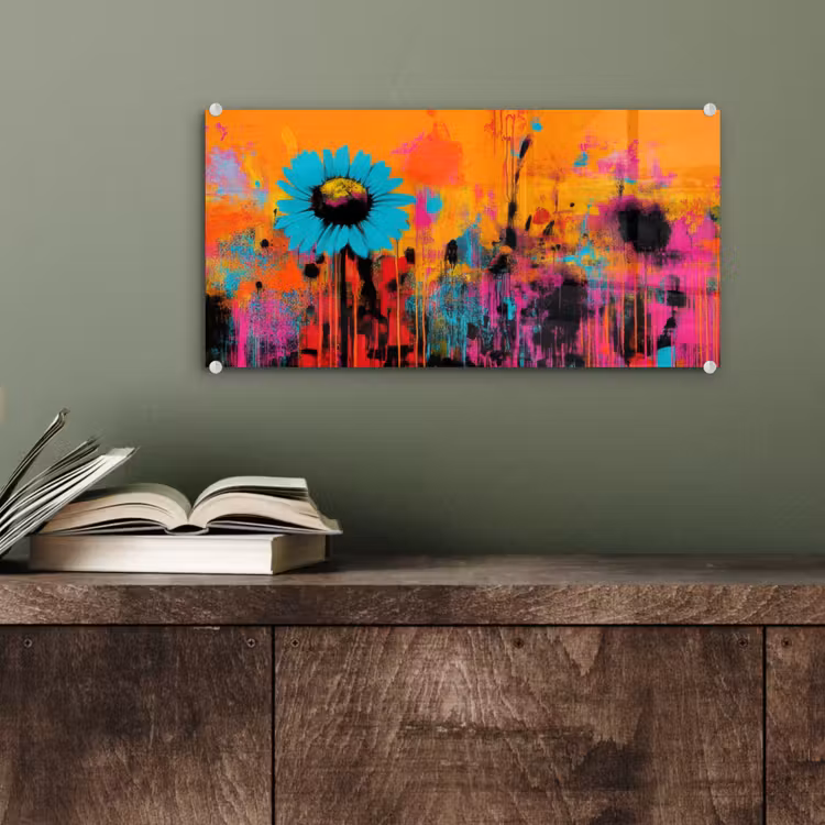 Glas schilderij - Zonnebloemen - Abstract - Oranje — 4