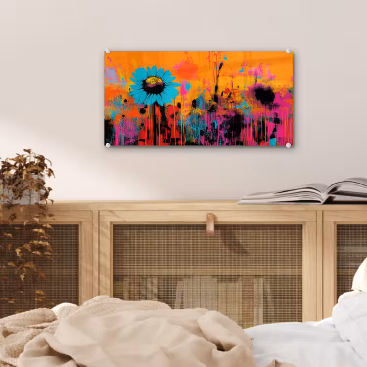 Glas schilderij - Zonnebloemen - Abstract - Oranje — 5