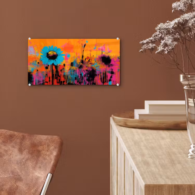 Glas schilderij - Zonnebloemen - Abstract - Oranje — 6