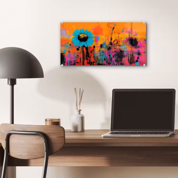 Glas schilderij - Zonnebloemen - Abstract - Oranje — 7