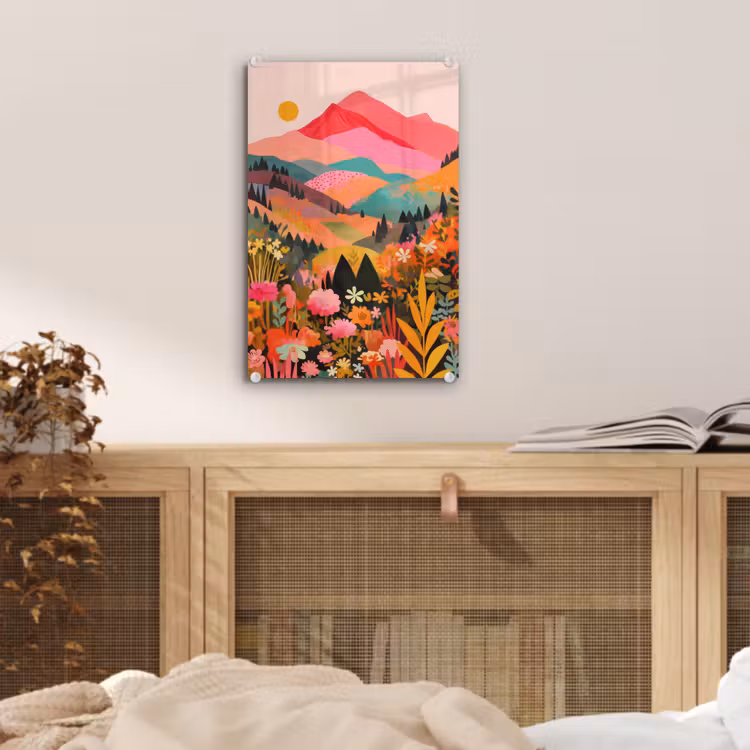Glas schilderij - Zonsondergang - Bergvallei - Contrast — 5