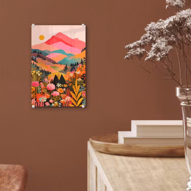 Glas schilderij - Zonsondergang - Bergvallei - Contrast — 6