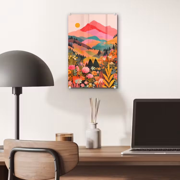 Glas schilderij - Zonsondergang - Bergvallei - Contrast — 7