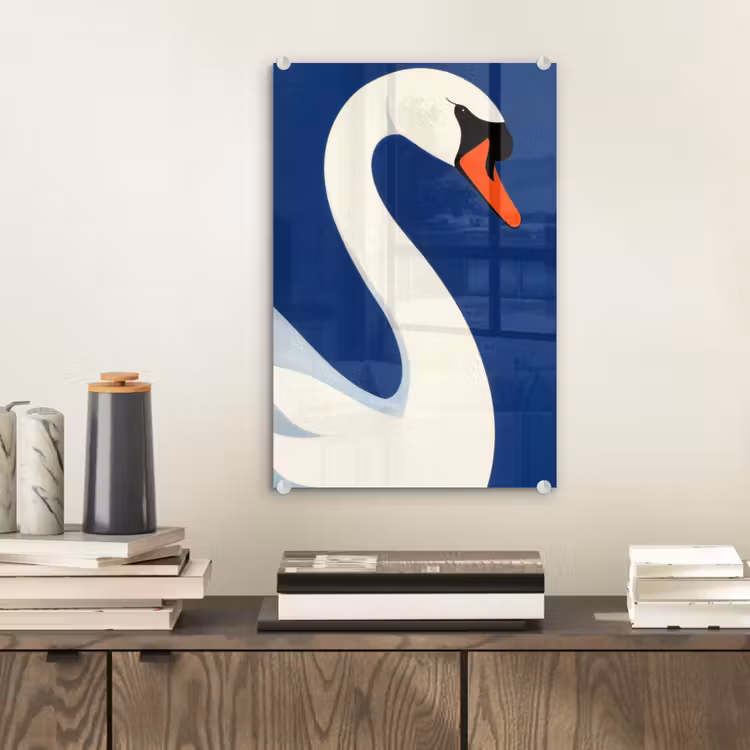 Glas schilderij - Zwaan - Wit - Snavel - Illustratie — 2