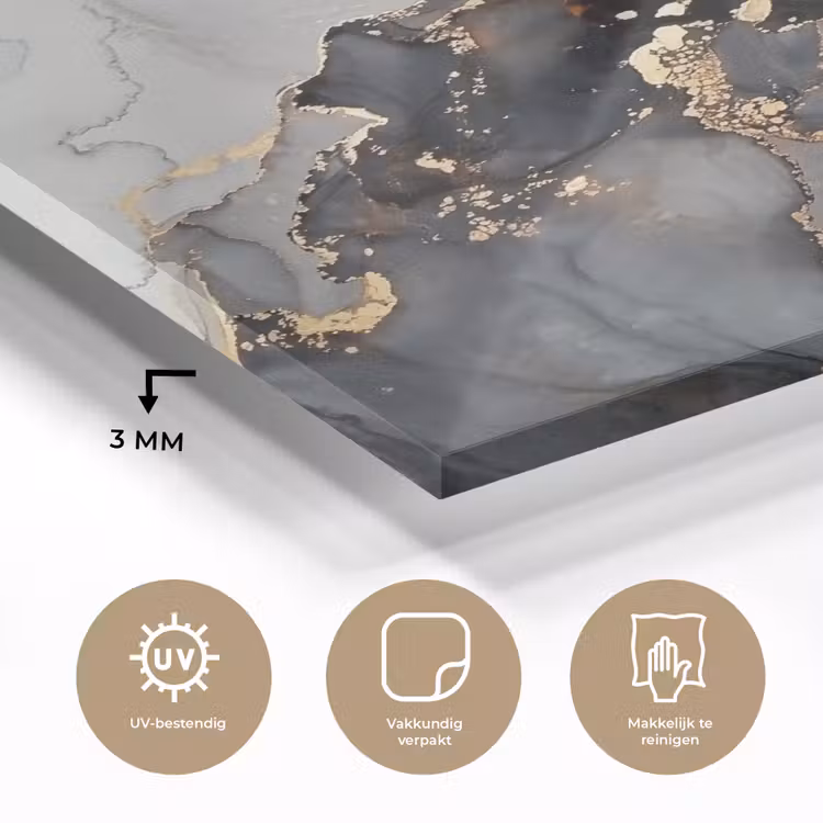 Glas schilderij - Zwart - Marmer - Luxe - Goud — 2