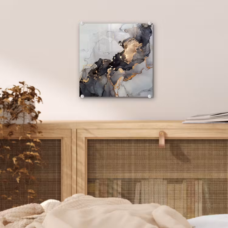 Glas schilderij - Zwart - Marmer - Luxe - Goud — 4