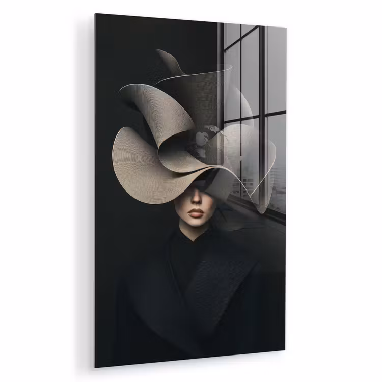 Glas schilderij - Zwarte - Hoed - Vrouw — 1