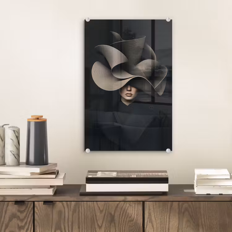 Glas schilderij - Zwarte - Hoed - Vrouw — 2