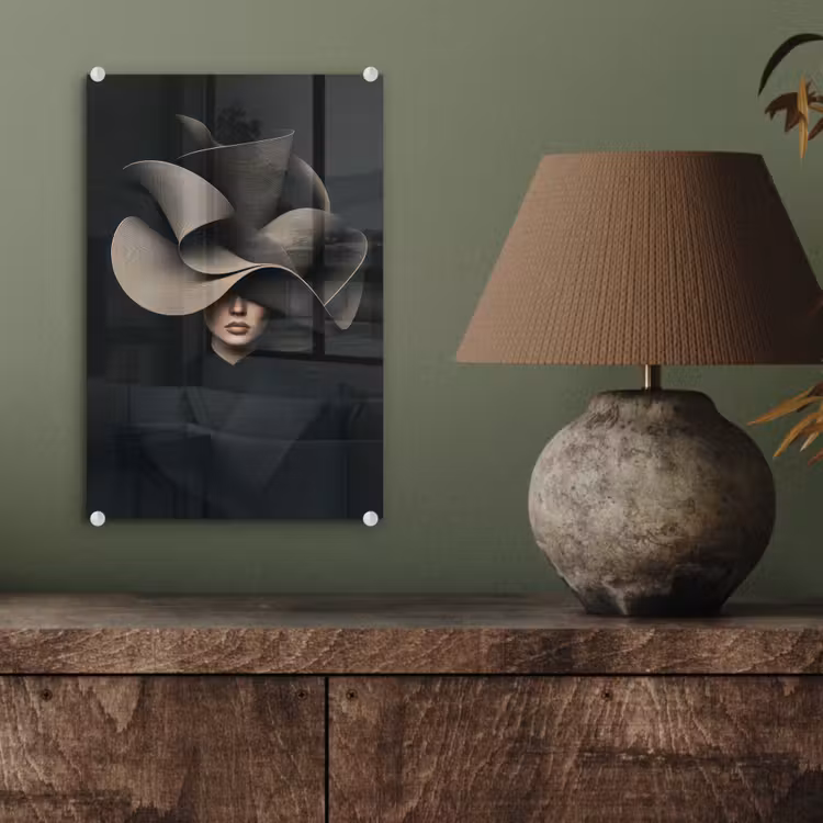 Glas schilderij - Zwarte - Hoed - Vrouw — 4